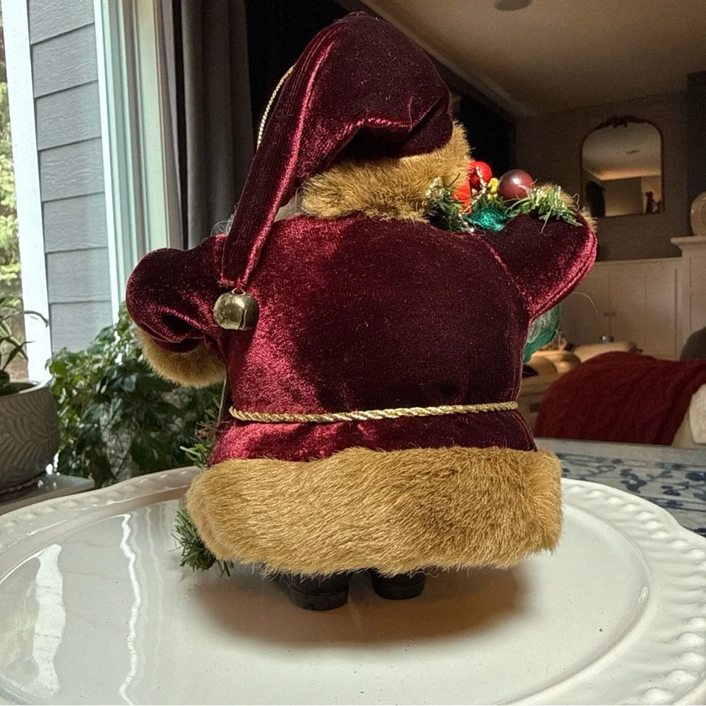 Santa Clause Christmas Ornament Or He Stands 7” Fur Cape Coat Bag Toy Gifts Hang